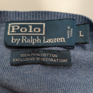 Pull Fin Polo Ralph Lauren Bleu Clair Col V Taille L Logo Rouge | 547WSR