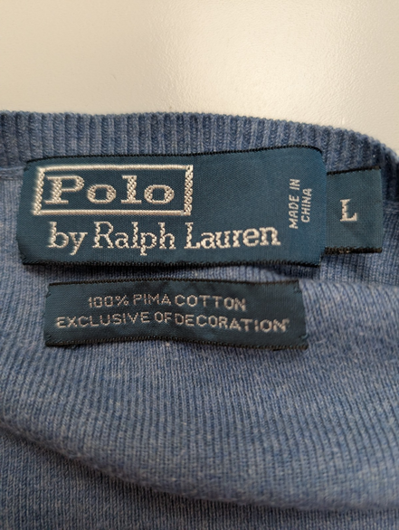 Pull Fin Polo Ralph Lauren Bleu Clair Col V Taille L Logo Rouge | 547WSR
