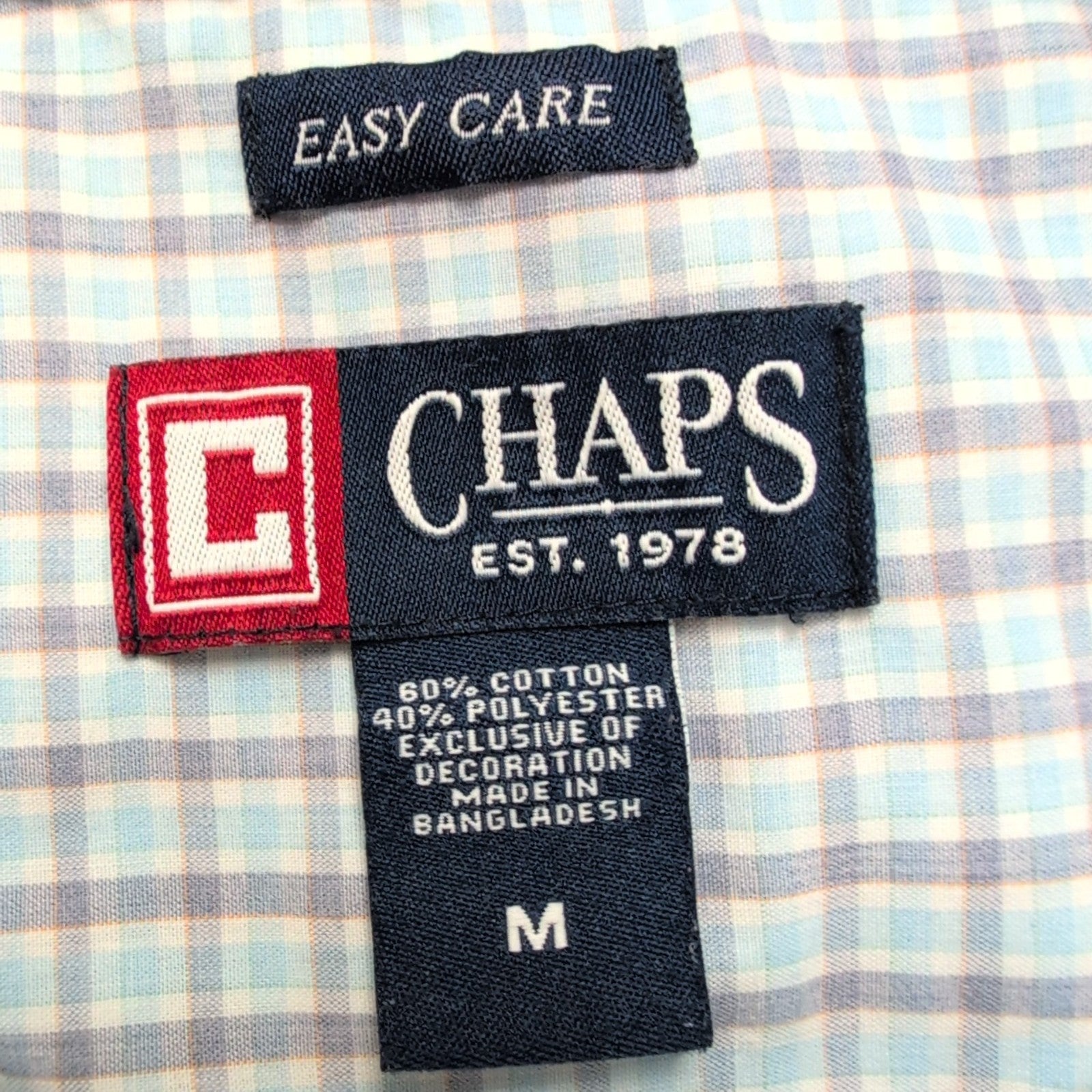 Chemise Chaps modèle Easy Care bleu petits carreaux poche manches courtes M