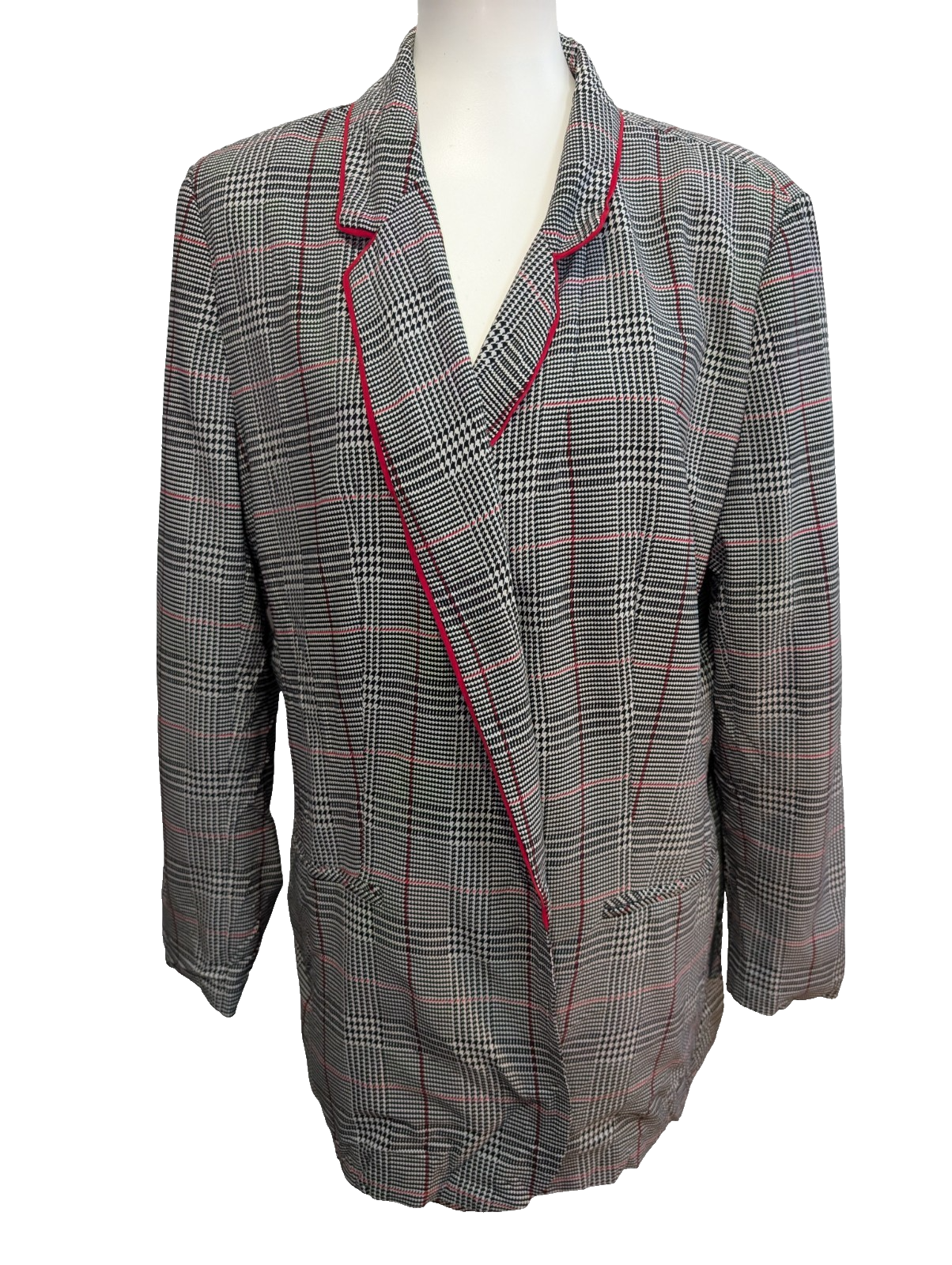 Veste Blazer femme Motif Pied-de-poule Noir Rouge Blanc Taille XL