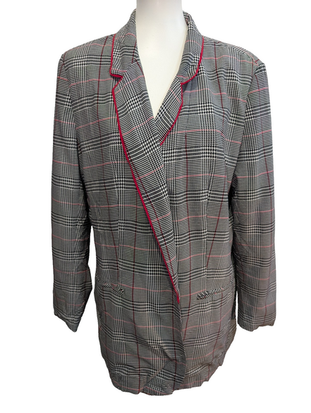 Veste Blazer femme Motif Pied-de-poule Noir Rouge Blanc Taille XL