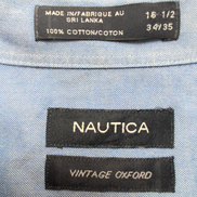 Chemise Nautica L/XL Bleu Uni Coton Oxford Logo Brodé Manches Longues