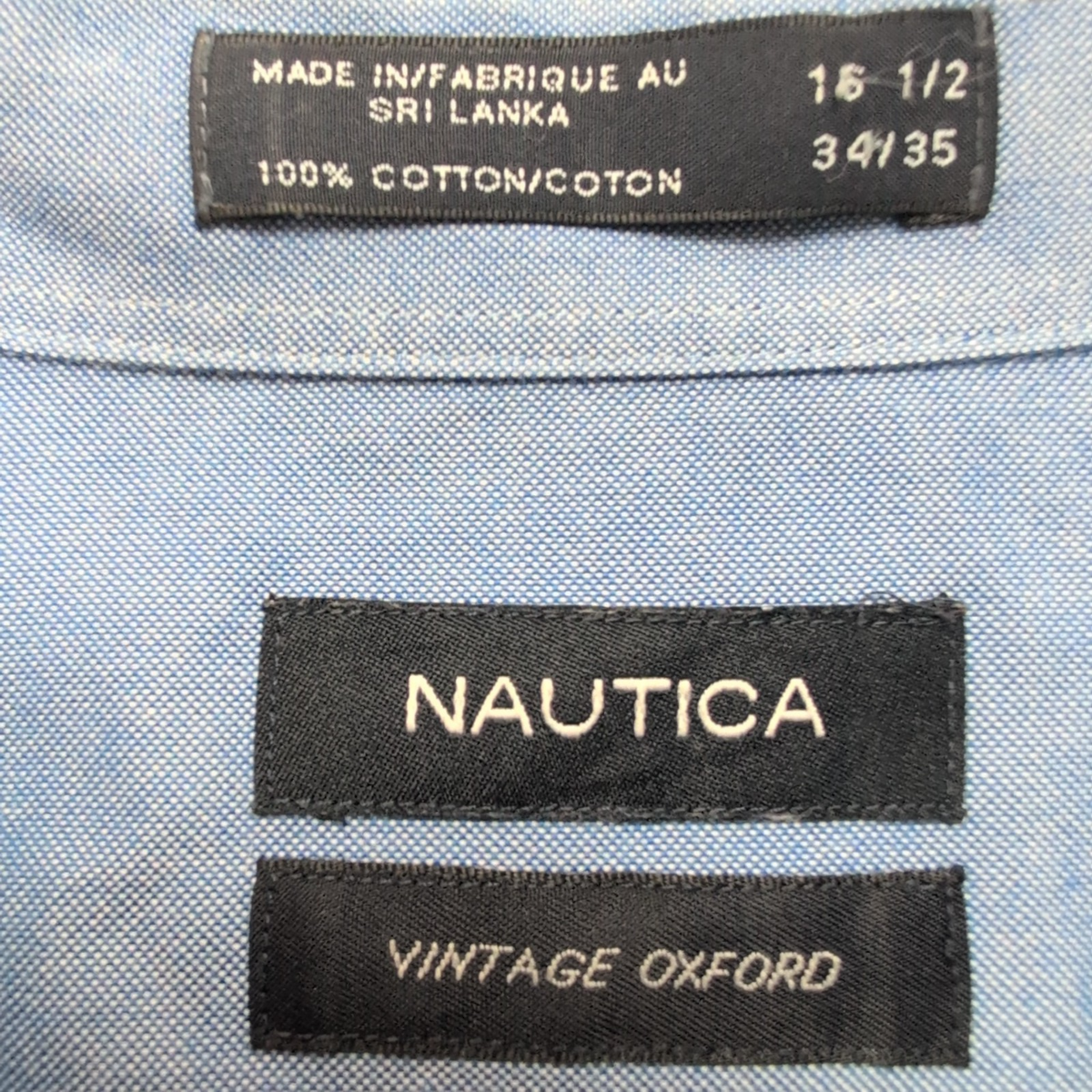 Chemise Nautica L/XL Bleu Uni Coton Oxford Logo Brodé Manches Longues