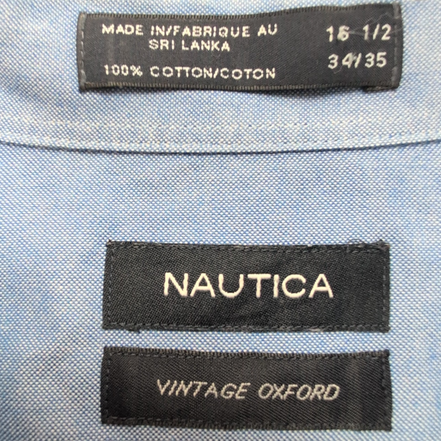 Chemise Nautica L/XL Bleu Uni Coton Oxford Logo Brodé Manches Longues