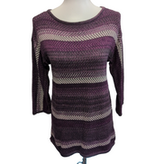 CHAPS Pull Femme M Violet Mauve Chevrons Coton Manches 3/4