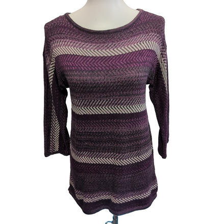 CHAPS Pull Femme M Violet Mauve Chevrons Coton Manches 3/4
