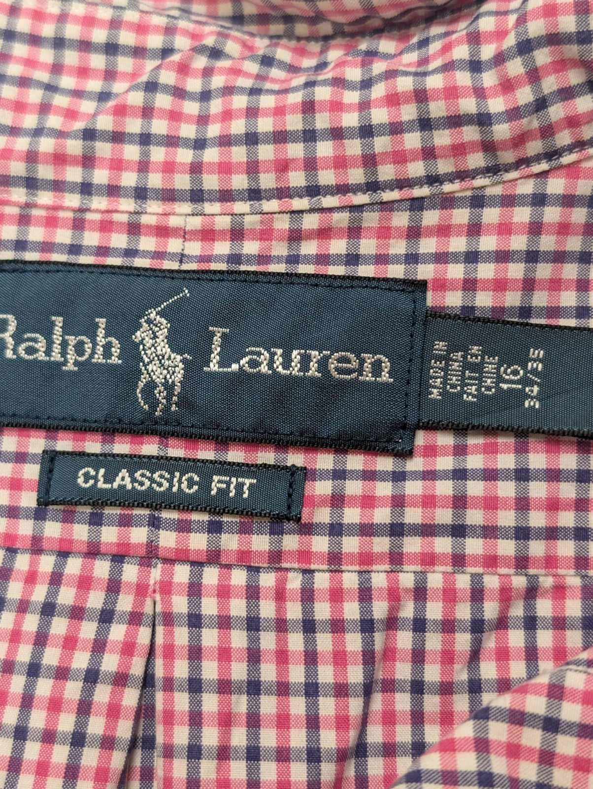 Chemise Ralph Lauren rose et bleue à carreaux logo marine taille L #2551