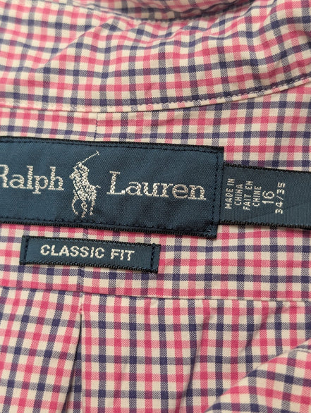 Chemise Ralph Lauren rose et bleue à carreaux logo marine taille L #2551