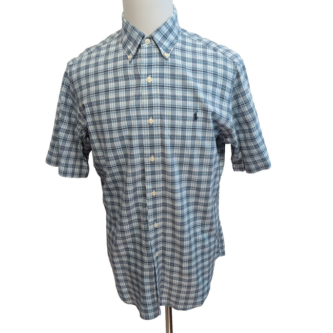 Chemise Ralph Lauren Classic Fit Homme M Vintage Bleu Carreaux Manches Courtes