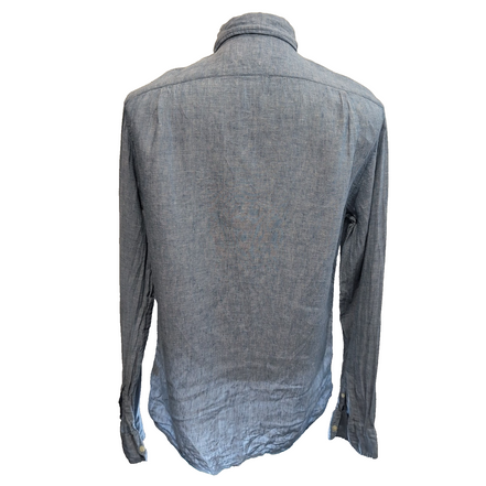 Chemise J.Crew Mercantile M Bleu Chiné Unie 100% Lin Manches Longues