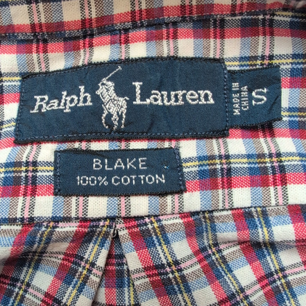 Chemise Ralph Lauren Blake S Carreaux Rouge Bleu Logo Brodé manches longues