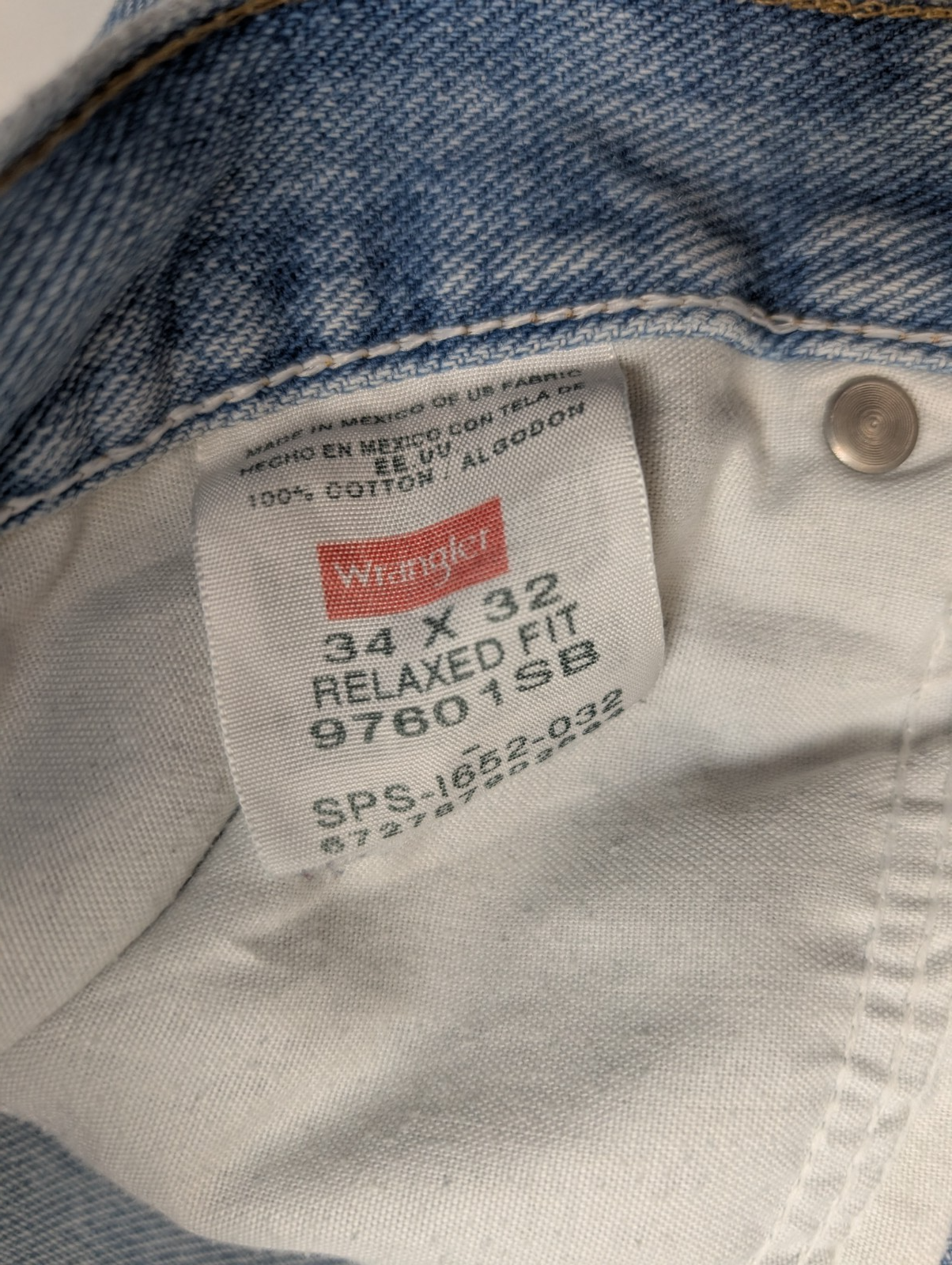 Jean Wrangler Relaxed Fit Bleu Clair W34 L32 Toile Épaisse Vintage Homme