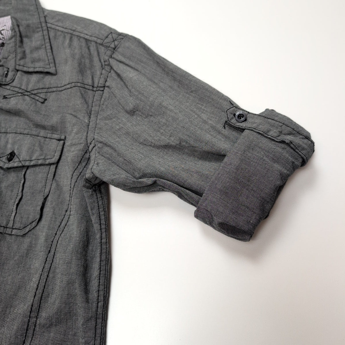 Chemise Helix S Gris Foncé Western 100% Coton Manches Retractables