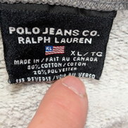 Sweat Polo Jeans Ralph Lauren XL gris logo drapeau USA brodé col rond
