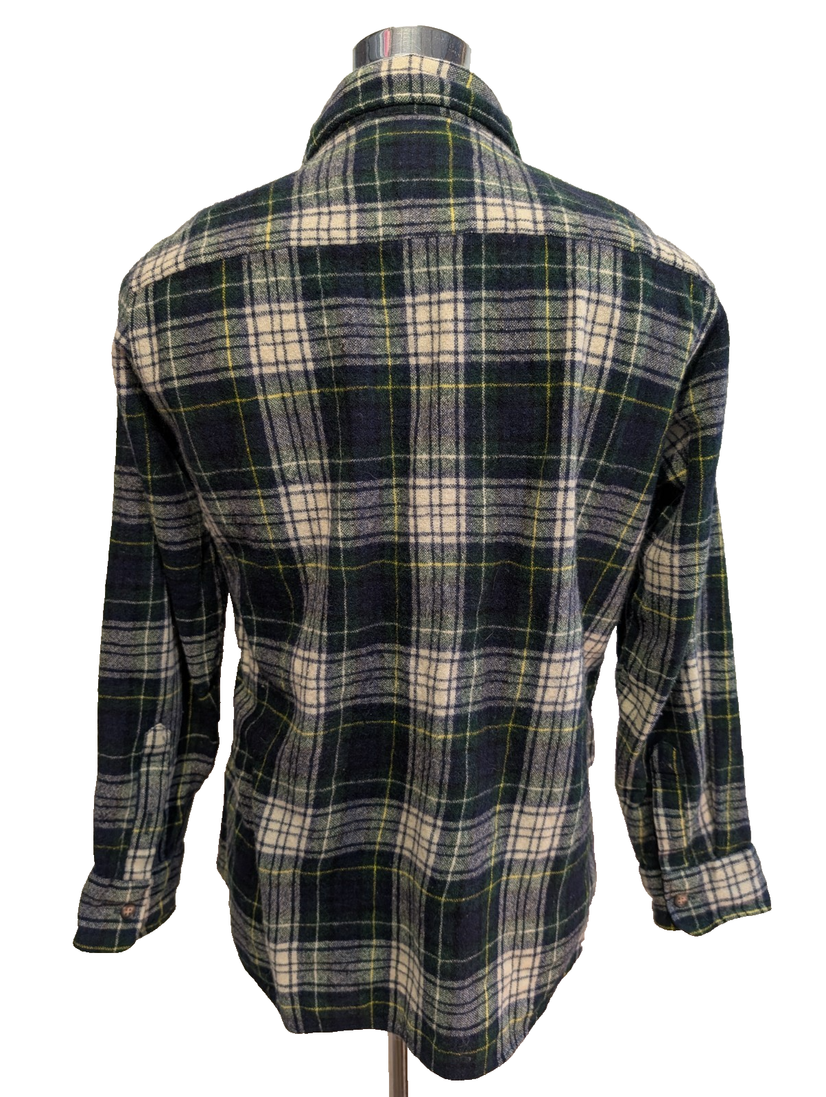 Lord & Taylor Chemise Flanelle Laine Carreaux Vert Bleu Marine L Vintage homme