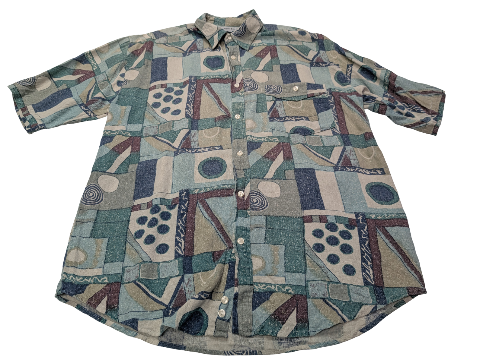 Chemise hawaïenne soie Nine Twenty East abstrait manches courtes taille M