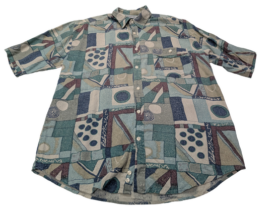 Chemise hawaïenne soie Nine Twenty East abstrait manches courtes taille M