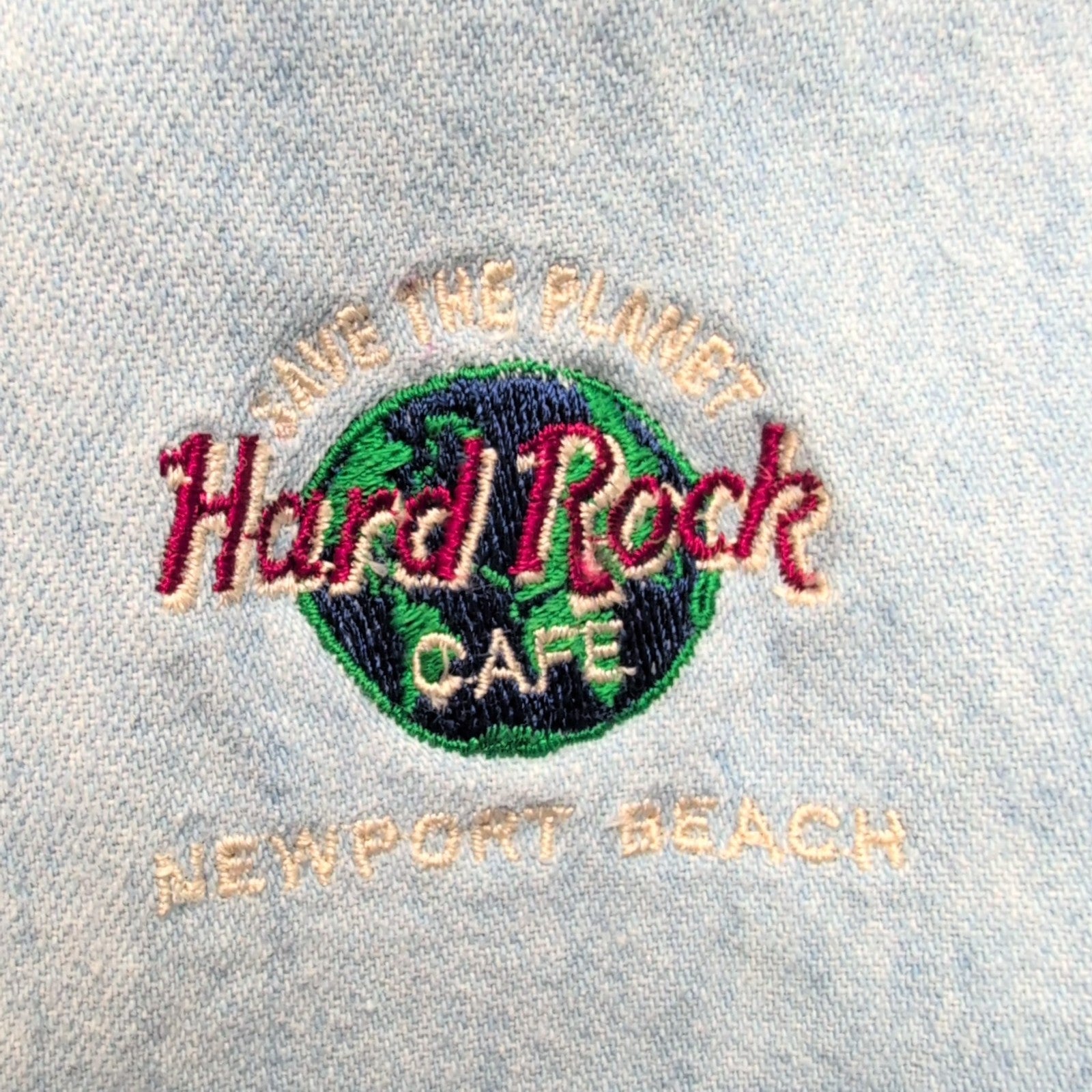 Hard Rock Cafe chemise vintage jean bleu clair logo brodé XL