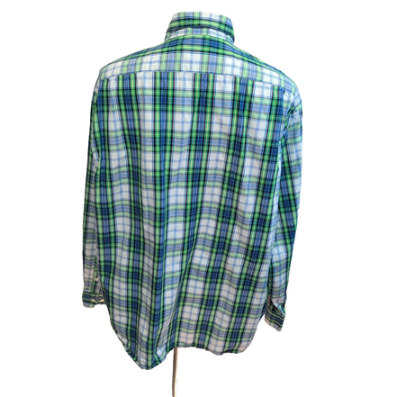 Chemise Nautica Bleu Vert À Carreaux Fond Blanc Manches Longues Taille XXL