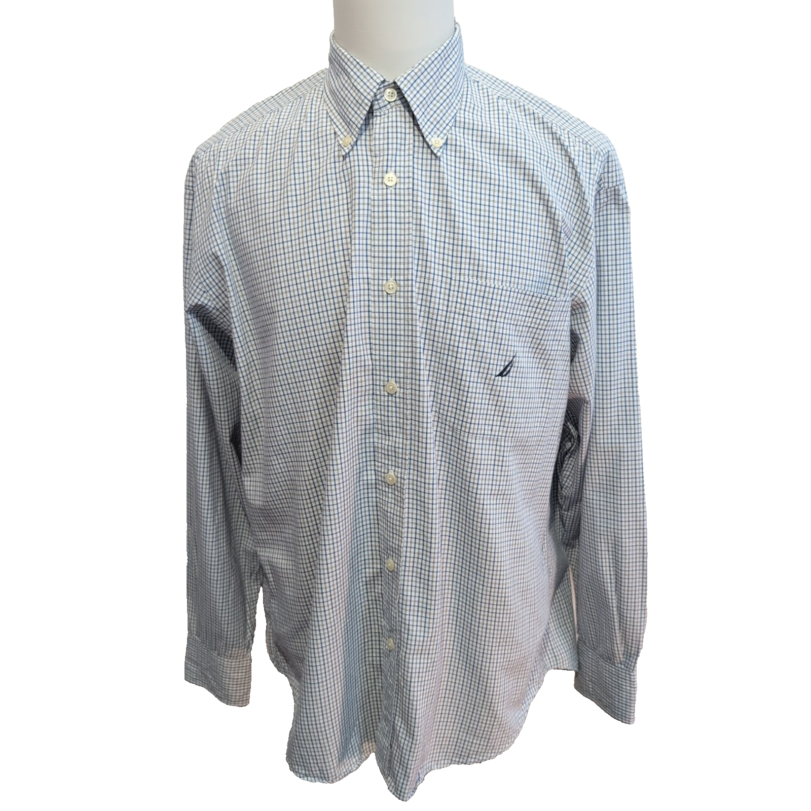 Chemise Nautica bleue à carreaux manches longues 1 poche L