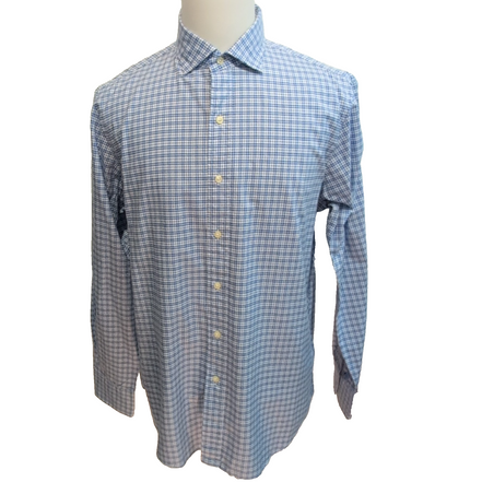 Chemise Polo Ralph Lauren L Bleu Carreaux 100% Coton Sans Logo Classique