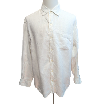 Chemise Caribbean 2XL Blanche Rayures Gaufrées 100% Lin Poche Homme
