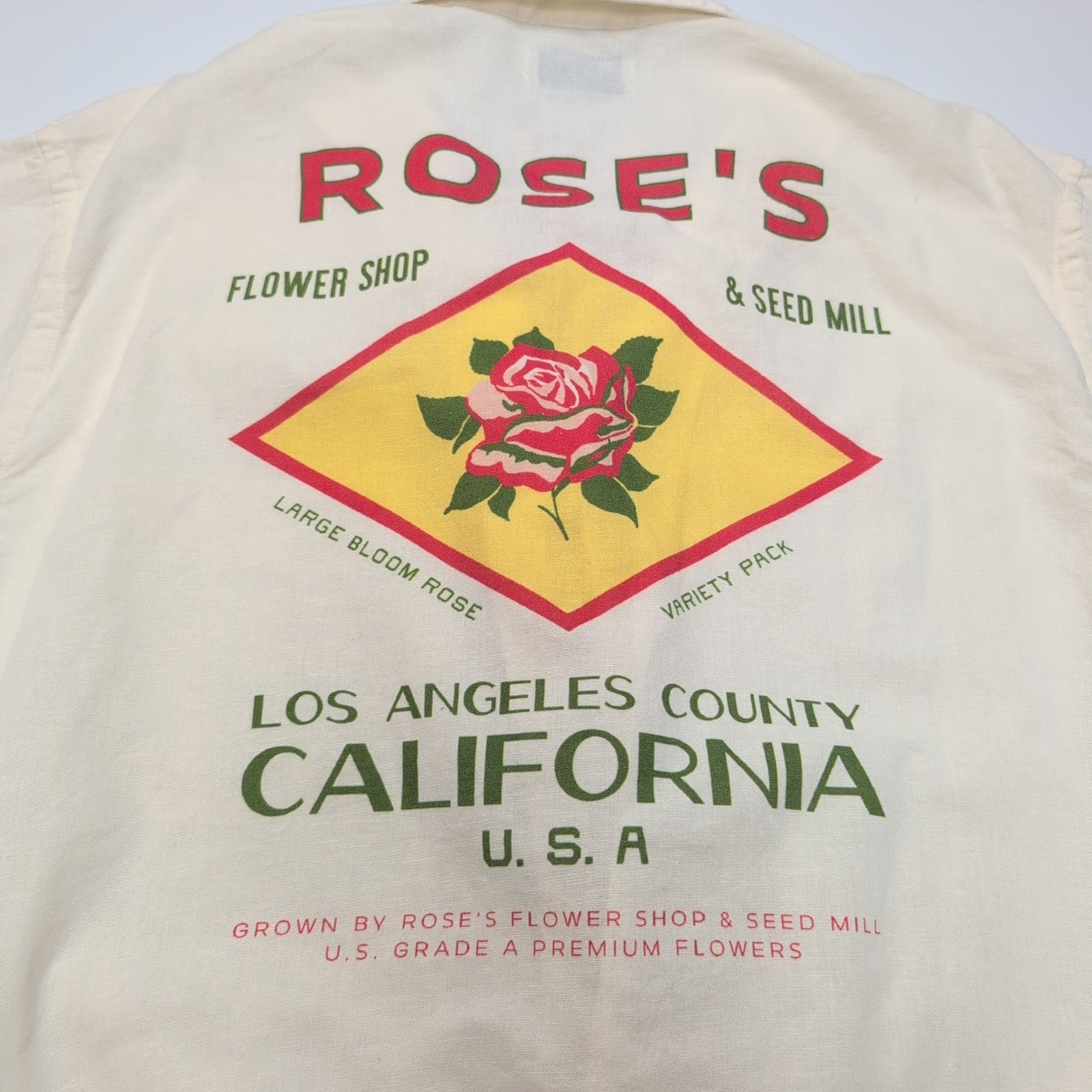 Chemise Old Navy L Crème Coton Lin Rose's California USA Imprimée mch courtes