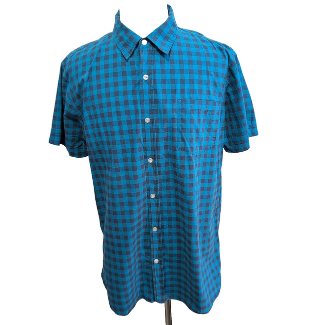 Chemise Lee Manches Courtes Bleue et Noire à Carreaux à Poche Taille XL