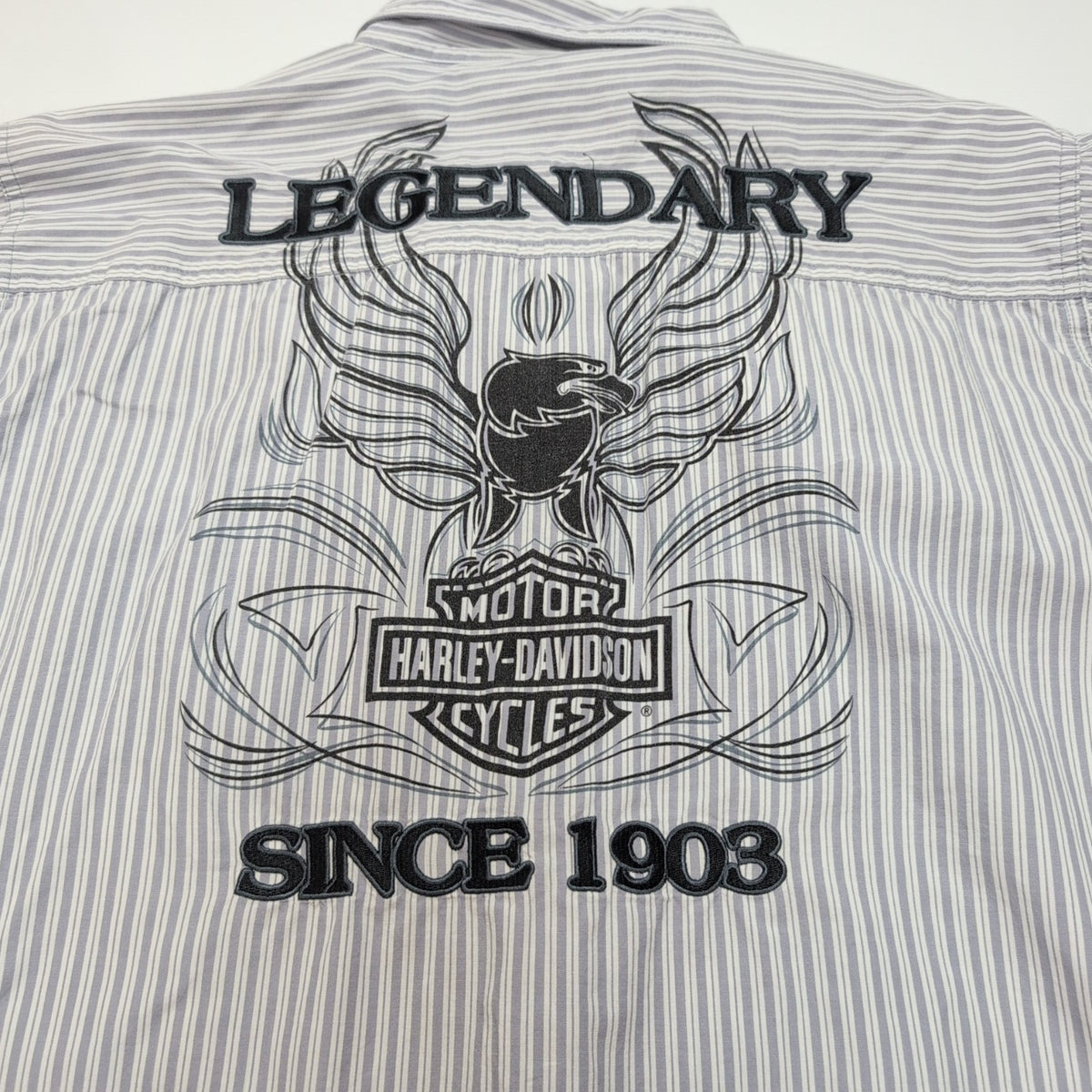 Chemise Harley Davidson M gris rayures aigle brodée Ride Hard biker rare