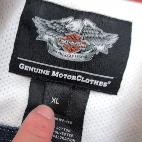 Harley Davidson Chemise Bleu Marine Blanche Manches Courtes Homme XL Vintage