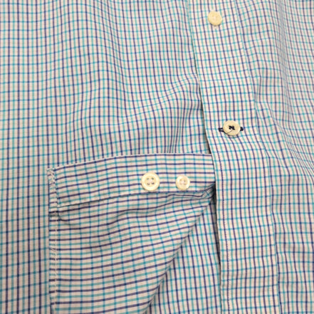 Chemise Nautica XL Bleu Marine Turquoise Carreaux 100% Coton manches longues