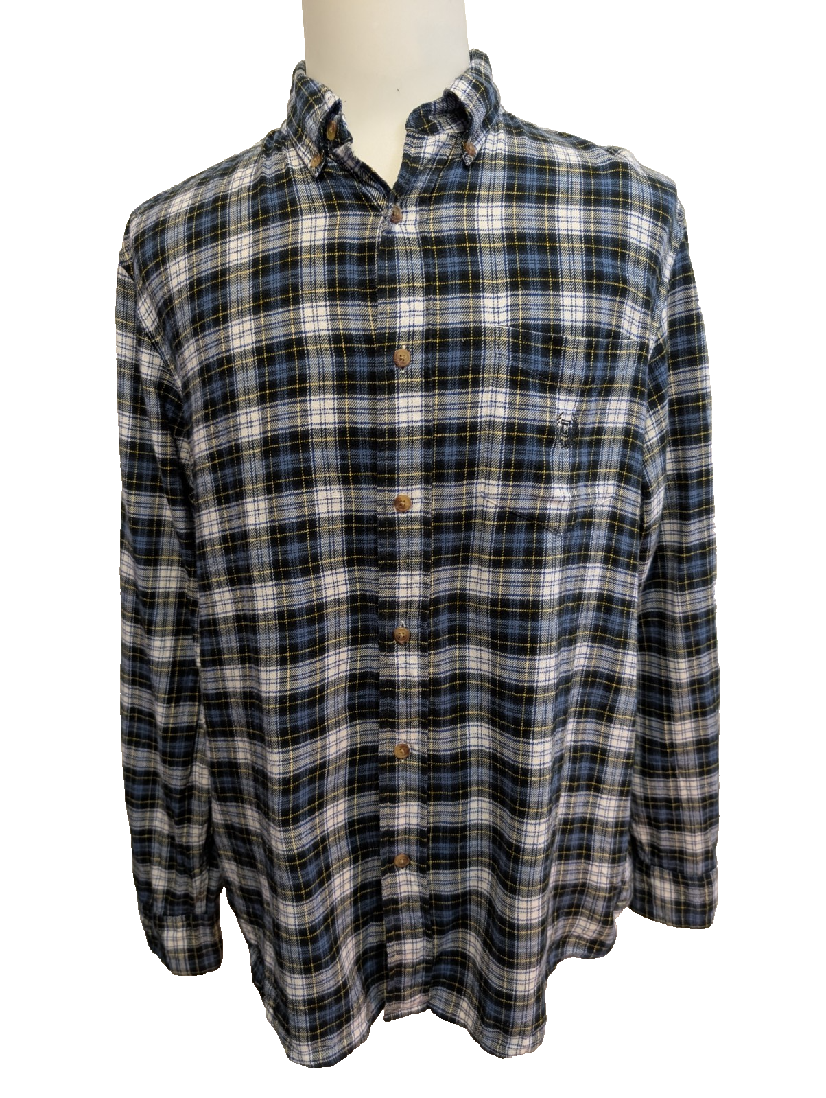 🐻 CHEMISE FLANELLE CHAPS L (G) CARREAUX BLEU JAUNE LOGO BRODÉ