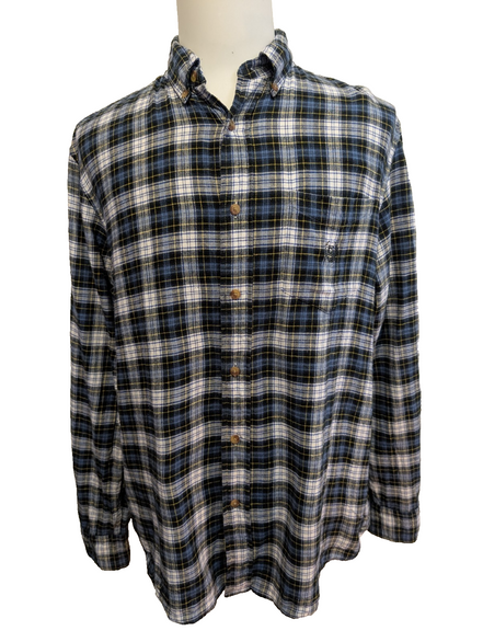 🐻 CHEMISE FLANELLE CHAPS L (G) CARREAUX BLEU JAUNE LOGO BRODÉ