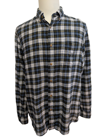 🐻 CHEMISE FLANELLE CHAPS L (G) CARREAUX BLEU JAUNE LOGO BRODÉ