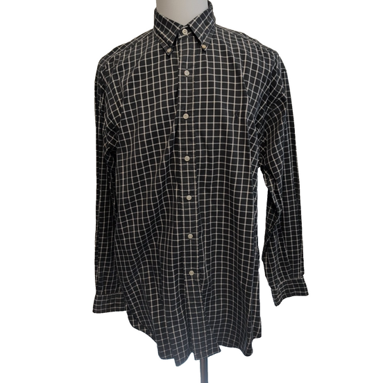 Chemise Ralph Lauren Blake Taille L Noire Carreaux Blancs 100% Coton Logo Noir