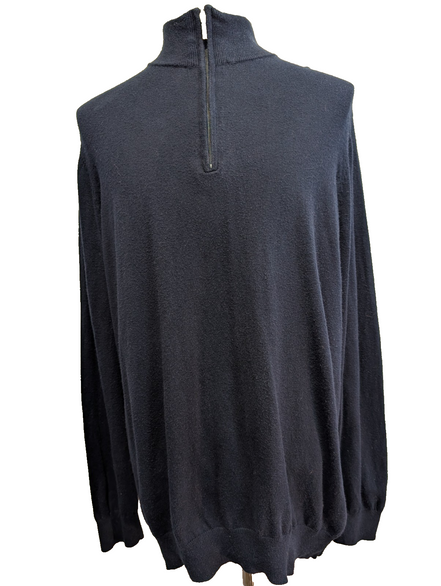 Pull L.L. BEAN Col Zippé Bleu Marine Coton Cachemire Manches Longues Taille XL