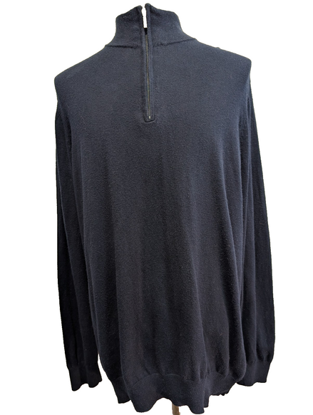Pull L.L. BEAN Col Zippé Bleu Marine Coton Cachemire Manches Longues Taille XL