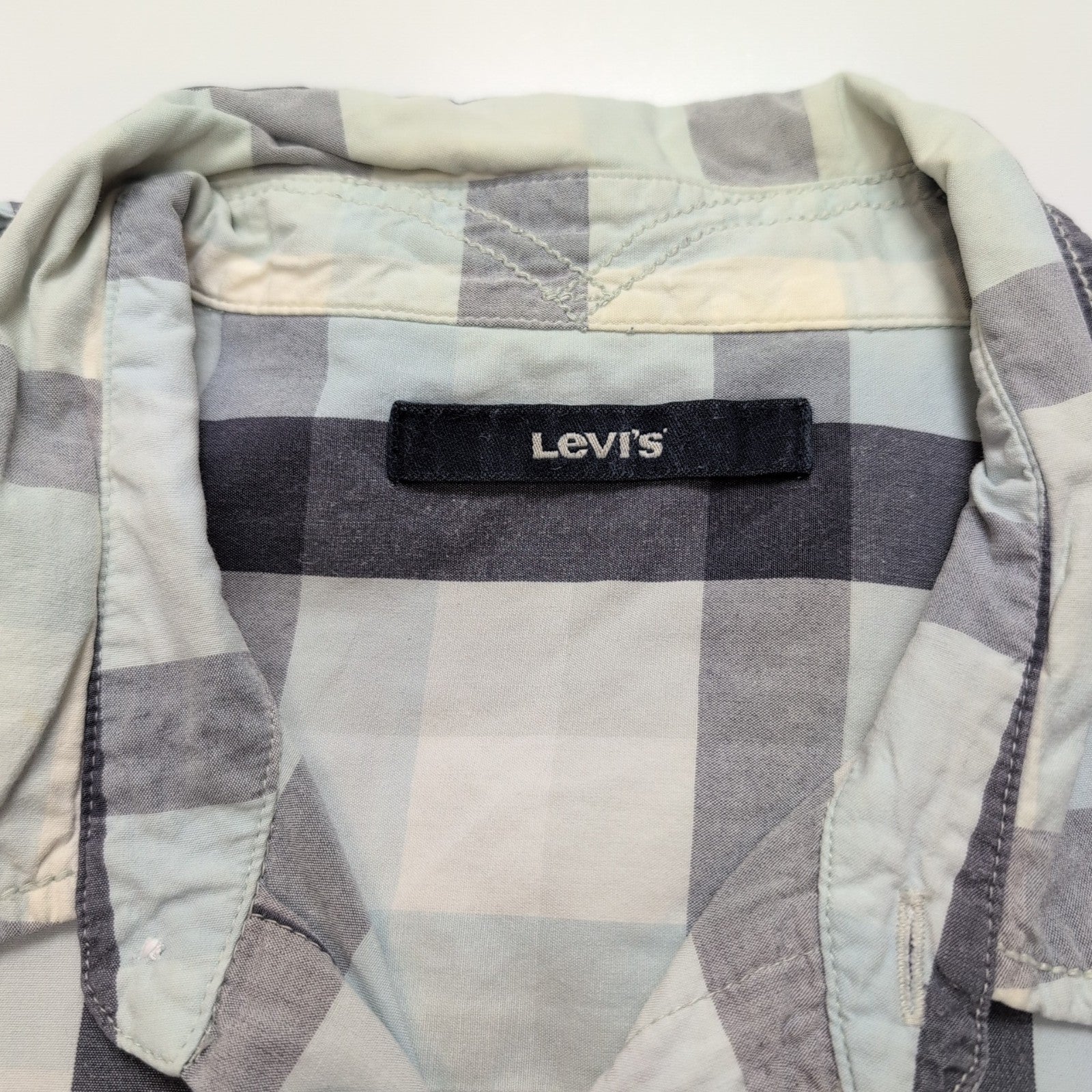 Chemise Manches Courtes Levi's à Carreaux Bleu et Blanc Taille L 1 poche