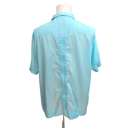 Chemise Guayabera Maya Real 3XL Bleu Brodée 4 Poches Made in Mexico