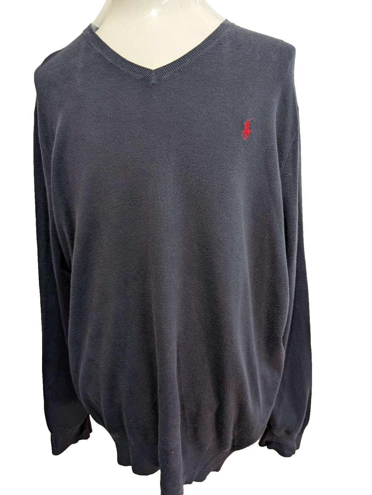 Pull Fin Polo Ralph Lauren Bleu Marine Col V Taille L Logo Rouge | 544WSR