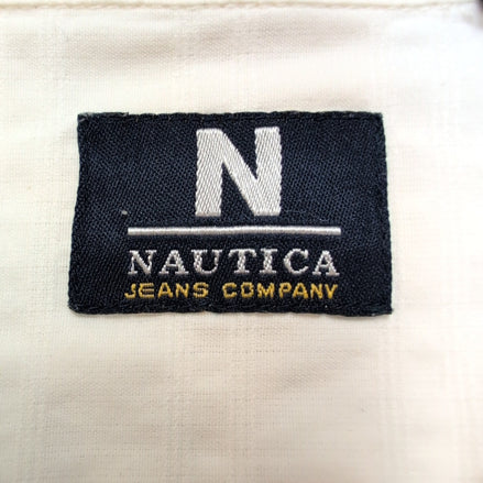 Chemise Hawaïenne Nautica M Blanc Rayures Gaufrées 100% Coton manches courtes