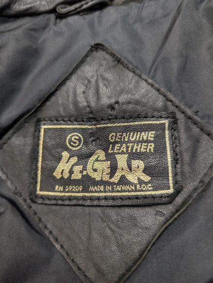 Blouson cuir noir Hi-Gear style café racer avec capuche taille S #16c