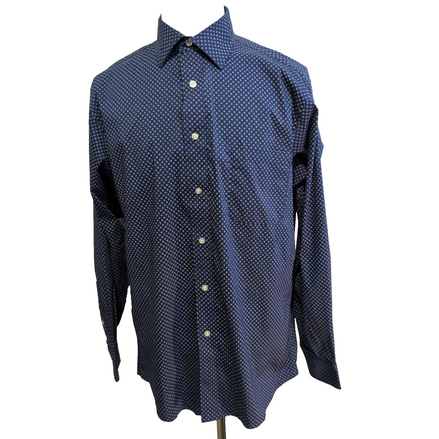 Chemise Chaps Homme Bleue Marine Micro Motif Étoile Stretch Confort Taille L