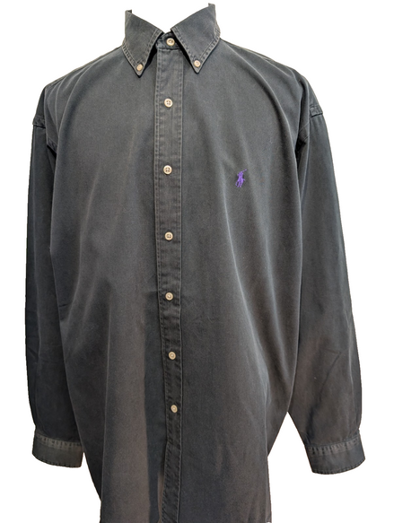 Chemise Ralph Lauren Homme XL XXL Noir Délavé Vintage Logo Violet Coupe Blake