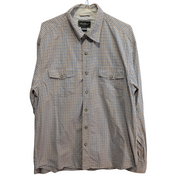 Chemise Eddie Bauer crème à carreaux 2 poches boutons à pression taille L #216e