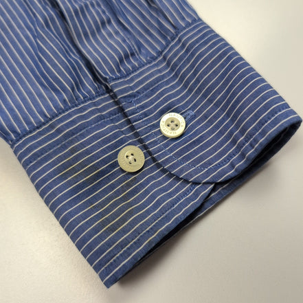 Chemise Nautica L Bleu Rayures Blanches Coton Logo Brodé Poche Mauritius