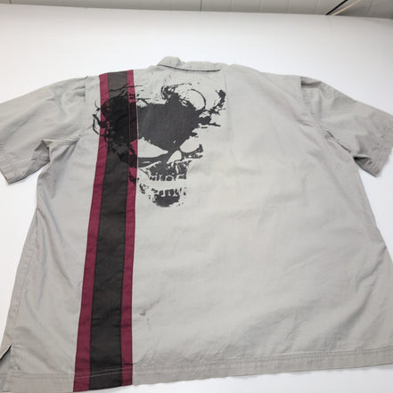 Chemise Harley Davidson 2XL Grise Manches courtes Ventilée Tête de Mort 2 Poches