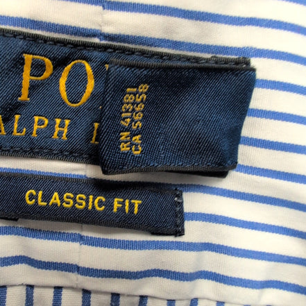 Chemise Polo Ralph Lauren M Bleue Rayures Classic Fit Col Classique Coton Shirt