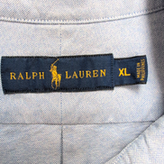 Chemise Ralph Lauren XL Bleu Clair Unie Oxford Coton Manches Courtes Logo Marron