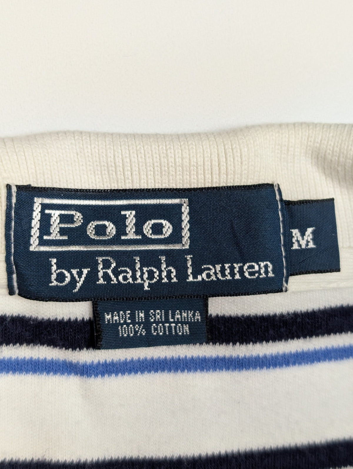 Polo manches courtes Polo Ralph Lauren M blanc rayures bleu marine logo bleu